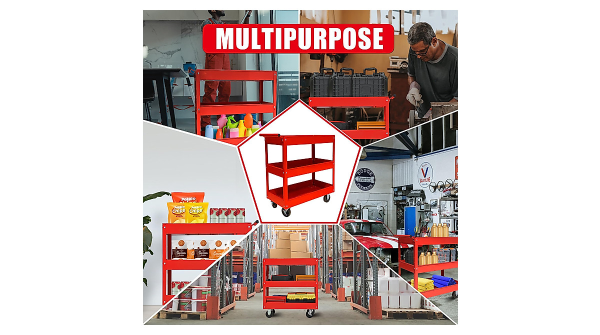 BIG RED 3-Tier Service Cart - 400 lbs Capacity