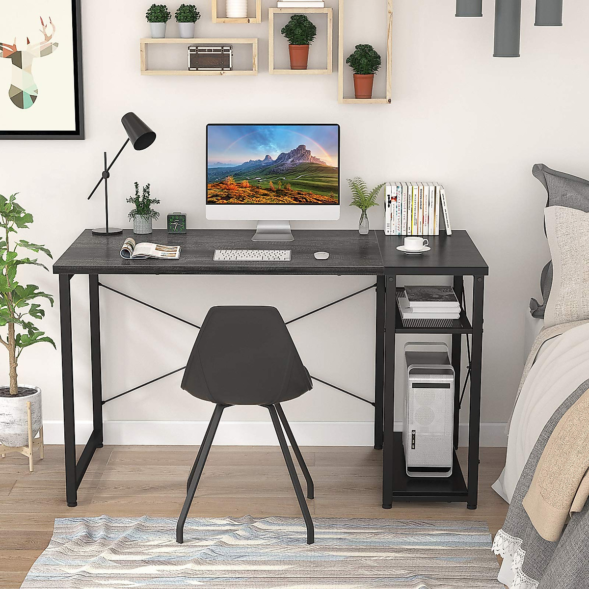 Homfio 40-Inch Office Desk with Shelves | Modern Study & Gaming Table