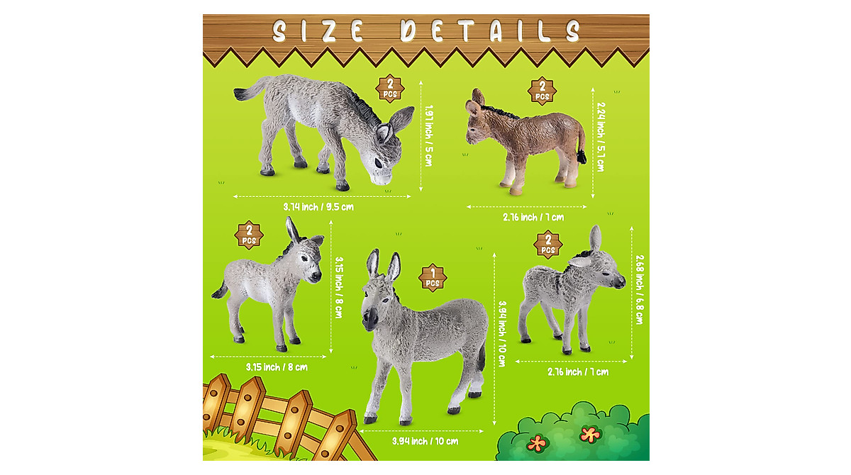 9 Pcs Realistic Donkey Figurines | Cake Toppers & Party Favors