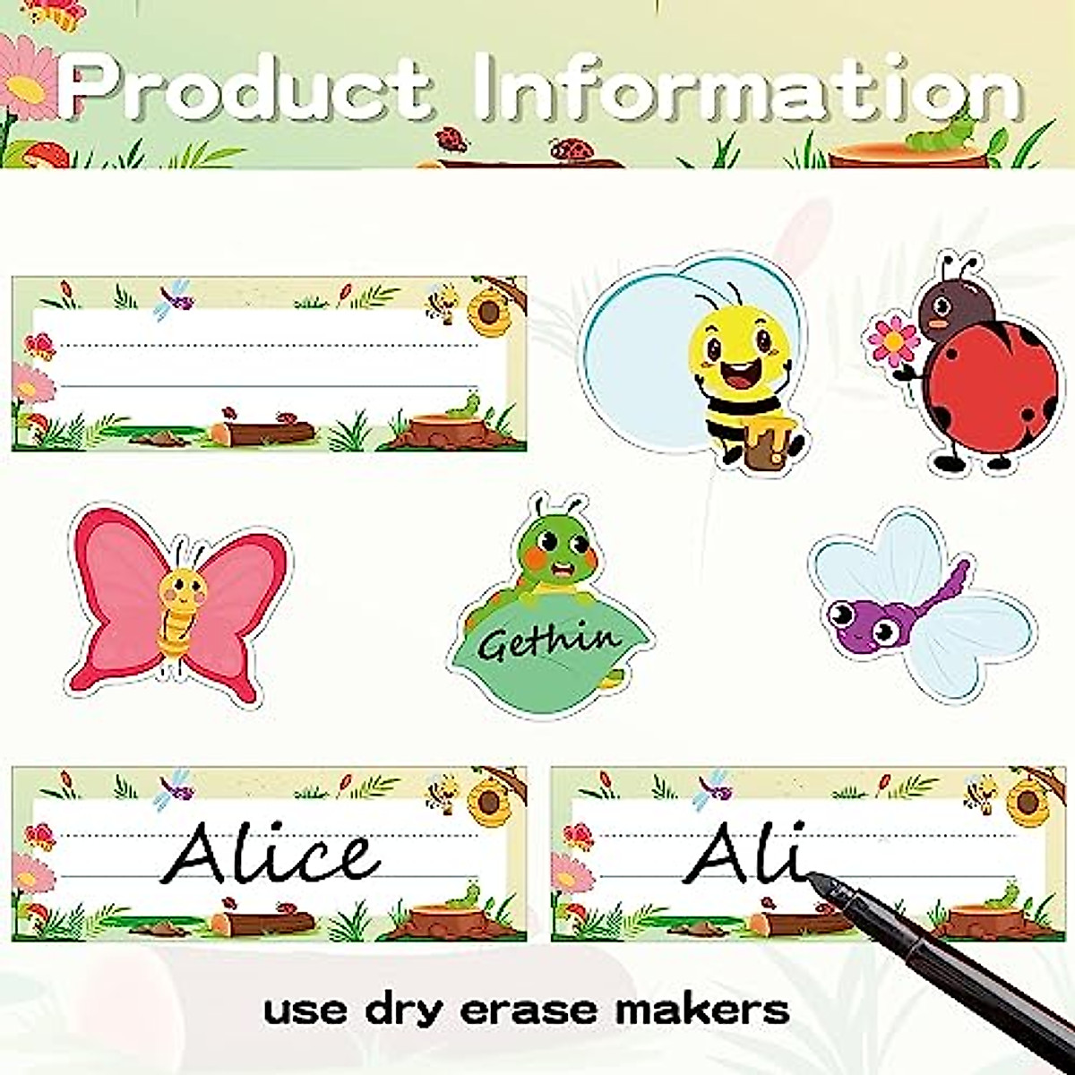 BeYumi 60Pcs Insects Name Tags for Classroom Decor