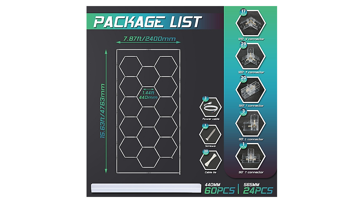 Kit 6 LED Hexagonal 306W