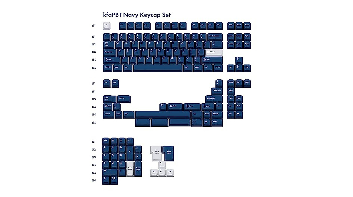 kfaPBT White on Navy Keycap Set for Mechanical Keyboards