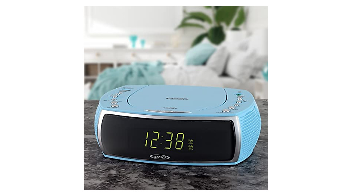 Jensen Sky Blue CD Stereo Clock with Radio & USB Charger