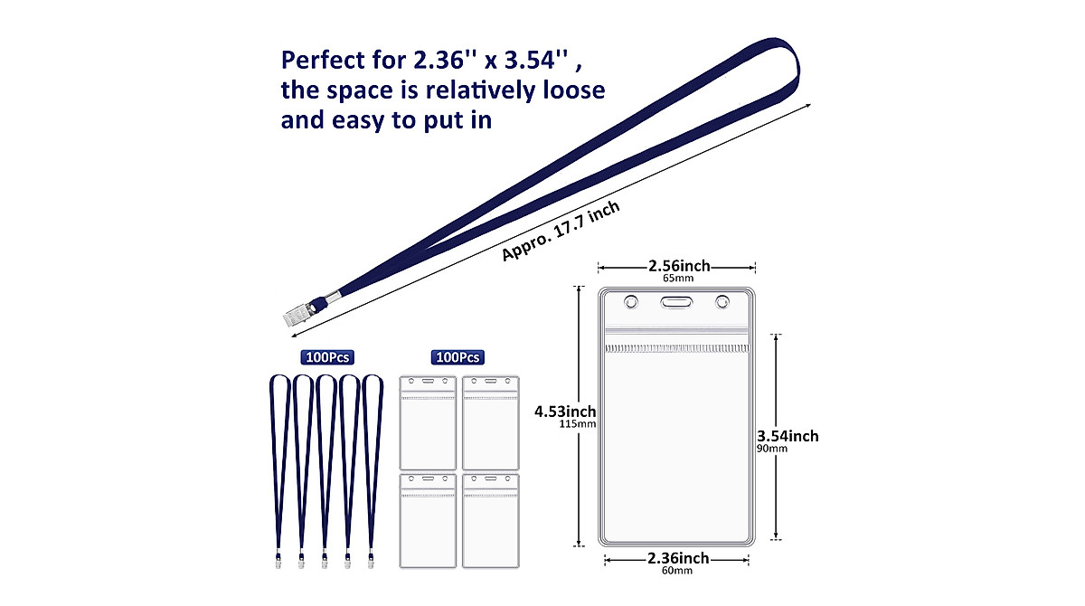 Marspark 200 Pcs ID Badge Lanyards and Holders - Waterproof & Durable