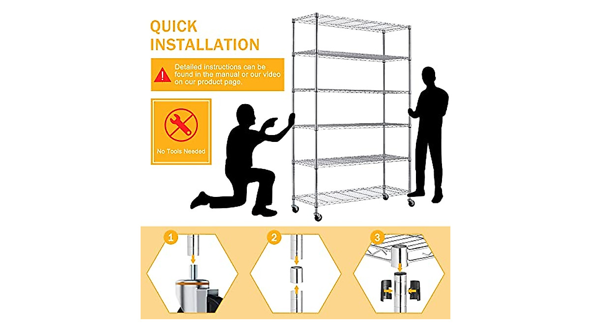 6-Tier Wire Shelving Rack - Heavy Duty Steel Storage Unit with Casters