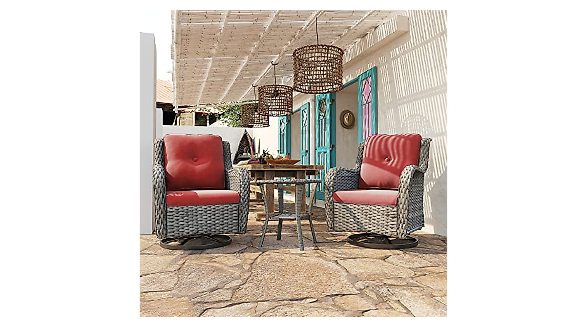 Joyside Outdoor Swivel Rocker Chairs Set - Durable 3-Piece Patio Bistro