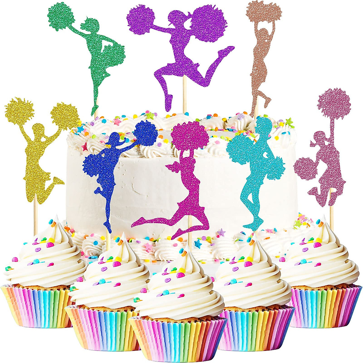 Colorful 48-Piece Cheerleading Cupcake Toppers