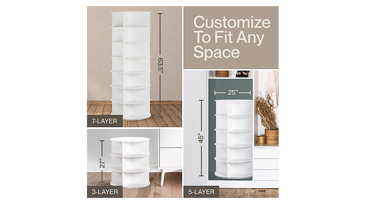 LOFT + IVY Rotating Shoe Rack Tower - Fits 28 Pairs | Easy Spin Organizer