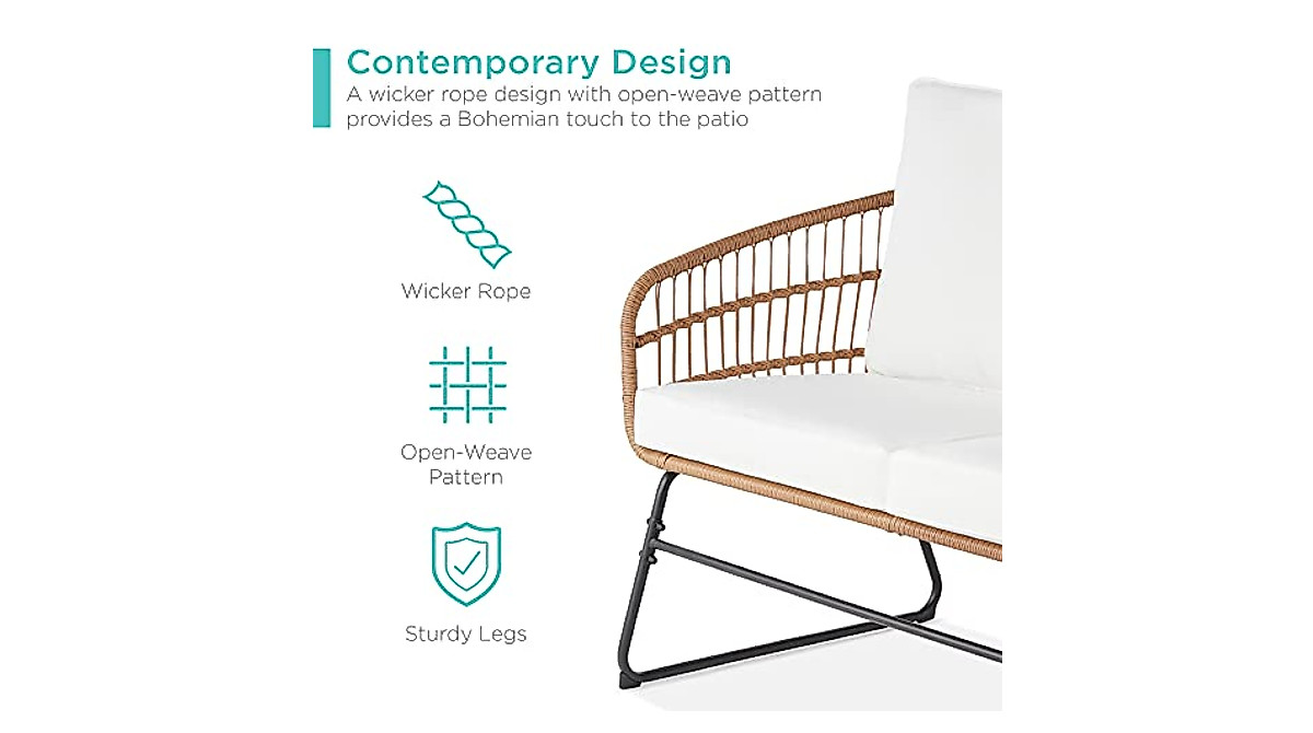 Modern Rope Wicker 4-Piece Outdoor Patio Conversation Set