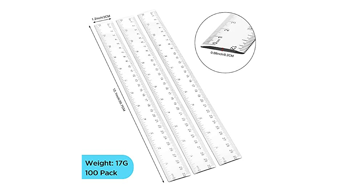 100 Pack 12 Inch Clear Plastic Rulers for School & Home