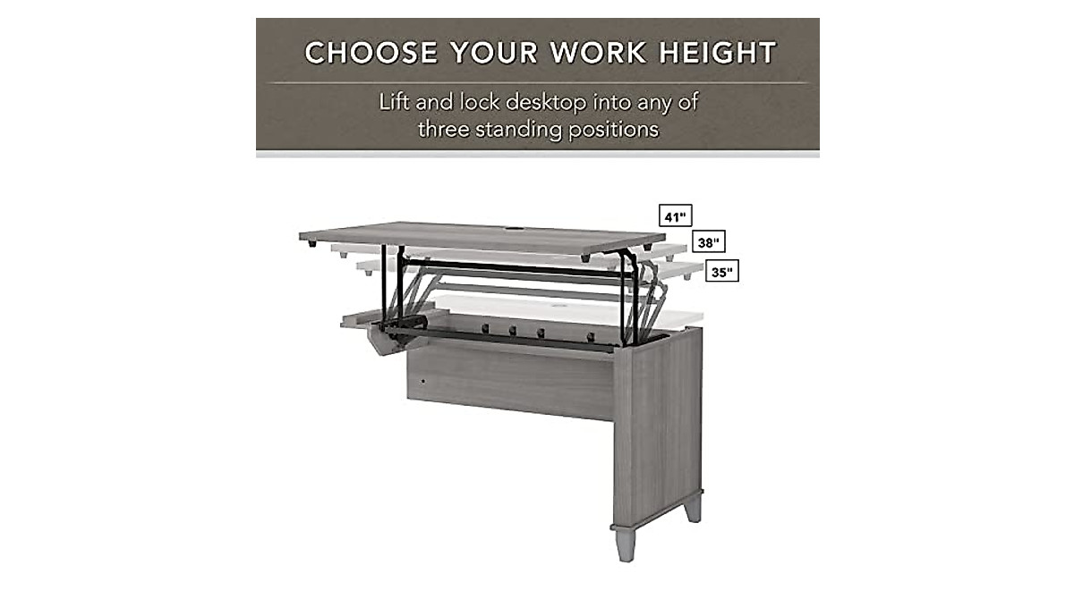 Bush Furniture Somerset Sit to Stand L Desk in Platinum Gray