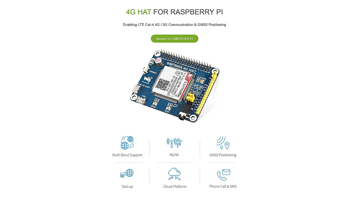 4G LTE SIM7600A-H HAT for Raspberry Pi - High-Speed Wireless Communication