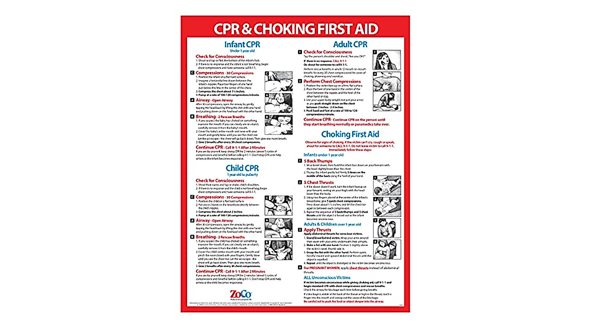 Laminated CPR Poster - Heimlich & First Aid Guide