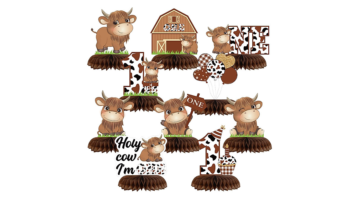 Qilery 10 Pcs Cow First Birthday Decorations for Boy Girl