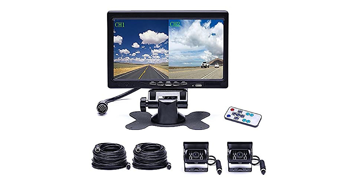 Camecho Vehicle Backup Camera with 7-Inch Split Monitor & Night Vision