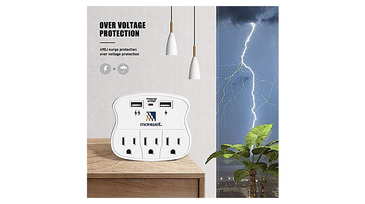 Wall Outlet Extender Surge Protector - 490 Joules