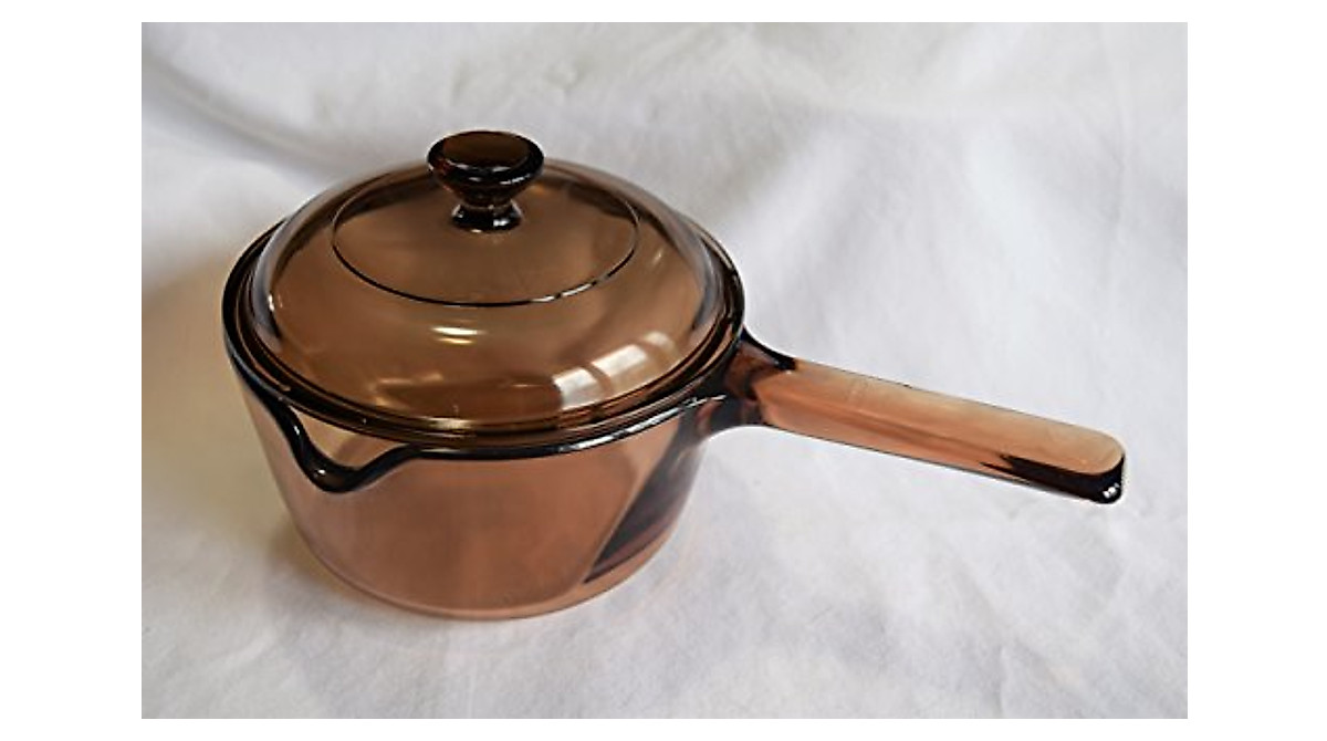 Vintage Corning Pyrex Visionware Amber 1 Quart Saucepans