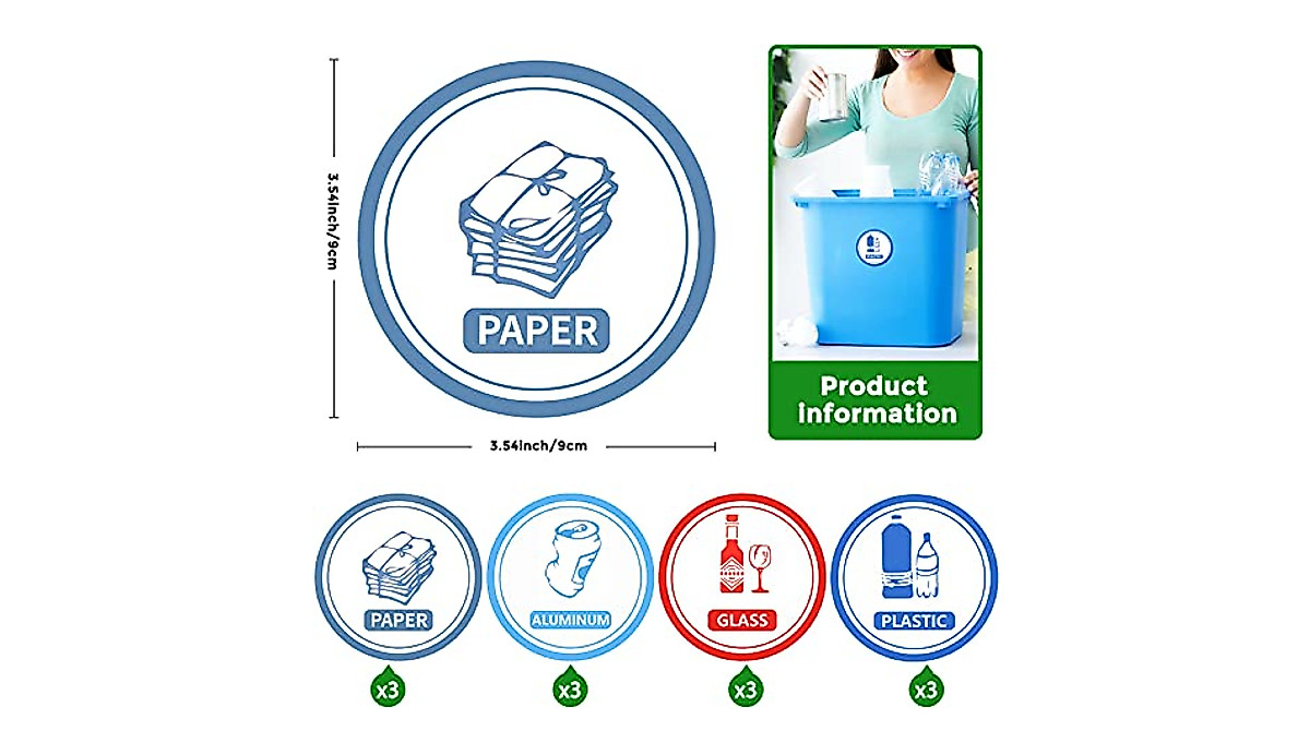 Eco-Friendly Recycling Stickers - 12 Durable Decals