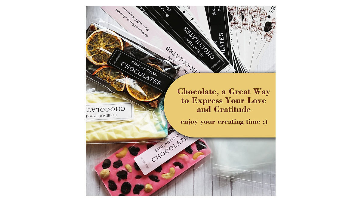 Chocolate Candy Bar Wrappers Set – 100 Cellophane Bags & 90 Stickers