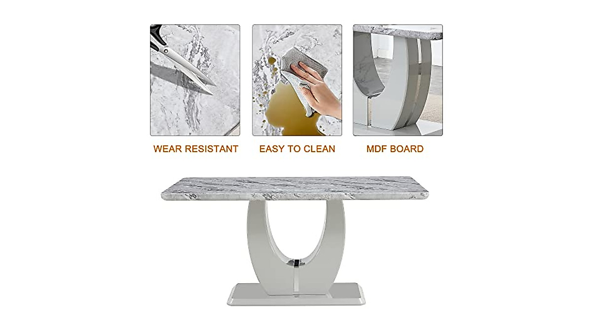 Hohoedc 63" Modern Marble Dining Table Set for 6-8