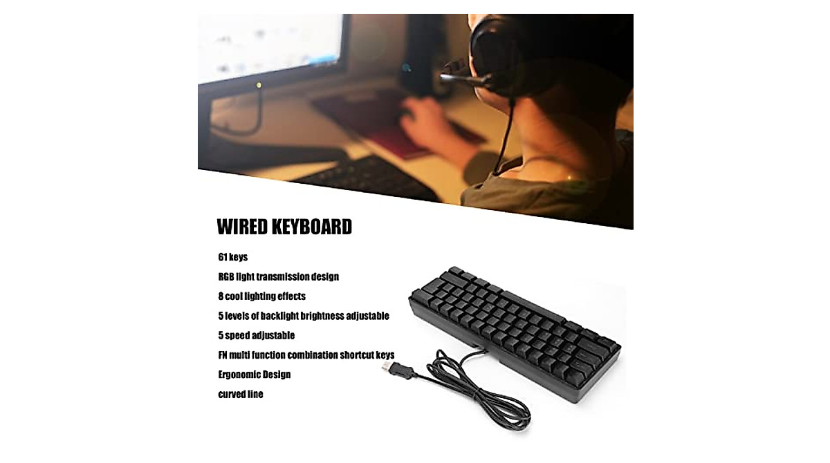 Gaming Keyboard, USB Keyboard 5 Levels RGB Light Ergonomic Design for ...