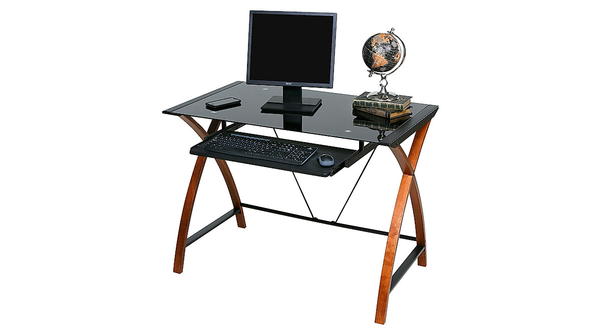 OneSpace Glass and Wood Computer Desk with Pullout Tray - Elegant & Durable