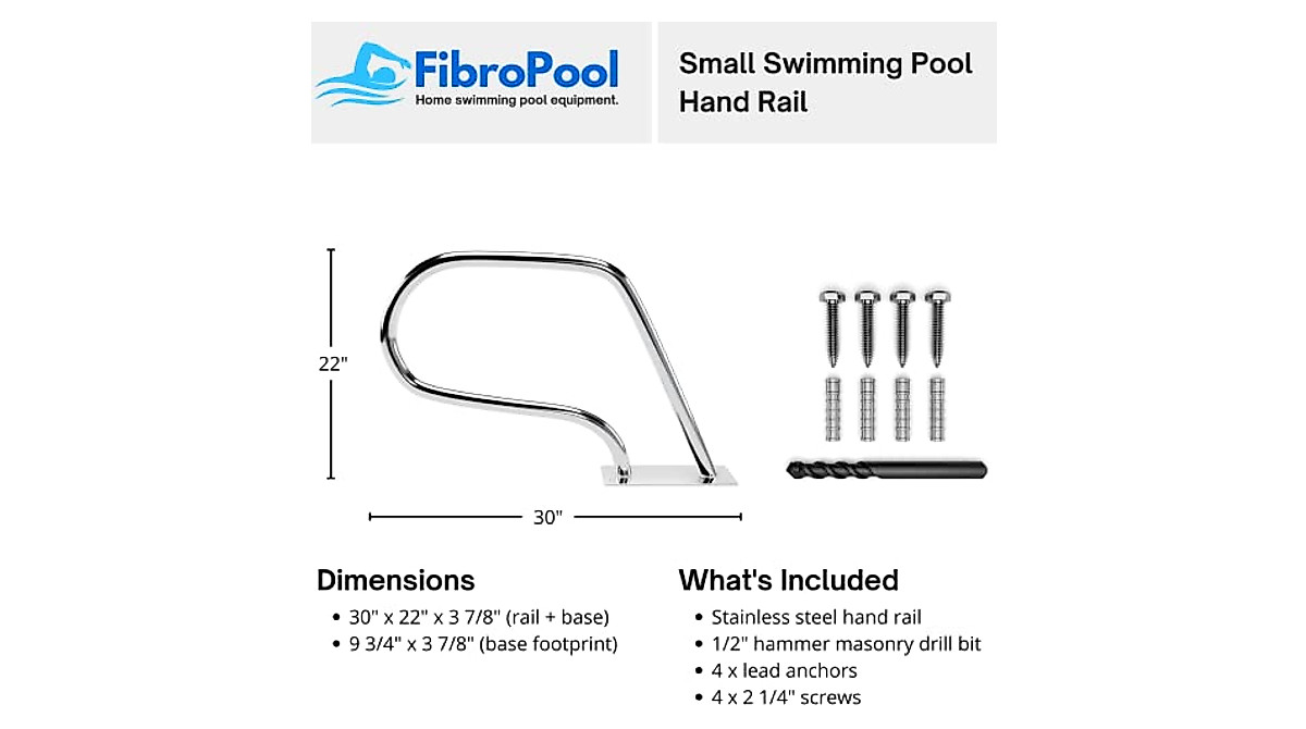 FibroPool Stainless Steel Pool Hand Rail - Easy Installation