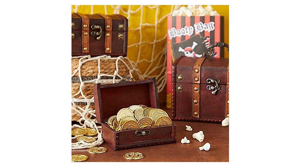 Vintage Pirate Treasure Chest Set - 3 Wooden Boxes