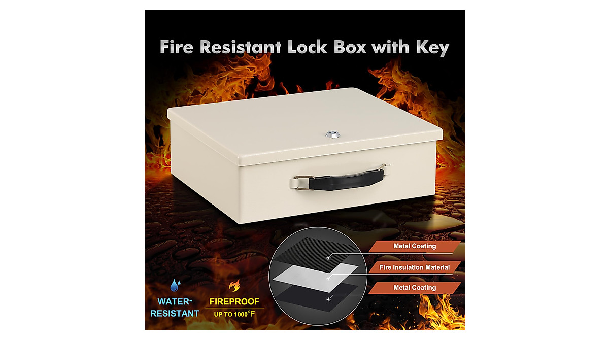 KYODOLED Fireproof Document Safe with Key Lock - Compact & Secure