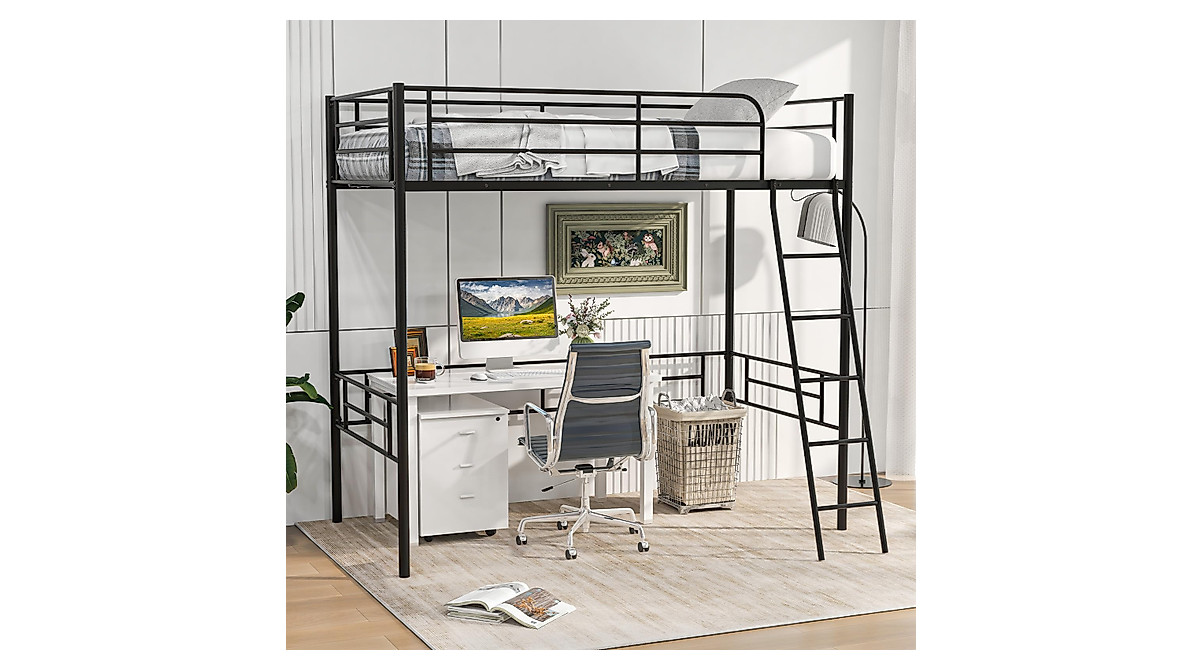 Giantex Twin Size Metal Loft Bed with Safety Guardrails and Ladder