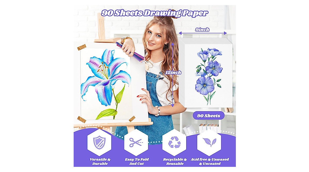 Drawing Paper 9 x 12 in - 90 Sheets for Artists & Students