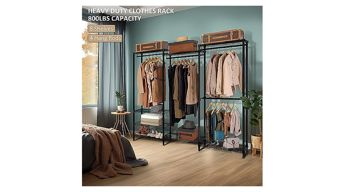 Finnhomy Heavy Duty Portable Clothes Rack with 8 Shelves