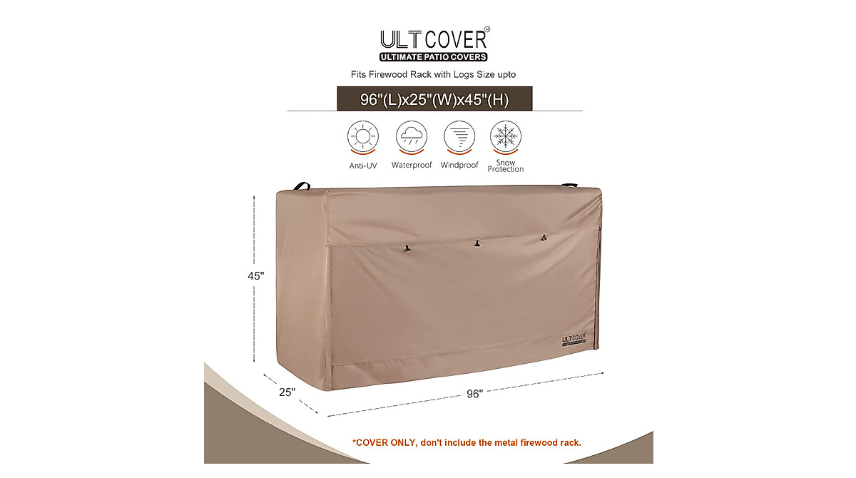 ULTCOVER 8ft Waterproof Firewood Rack Cover - Durable Protection