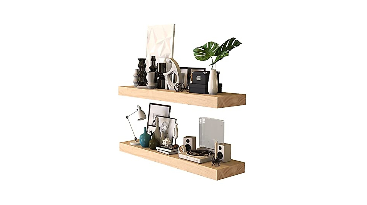 FALANZATH Rustic Floating Shelves Set of 2 - Natural Wood Wall Decor