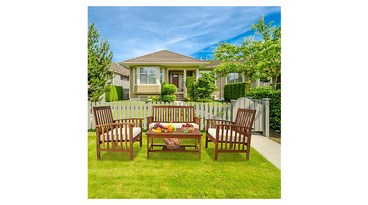 VINGLI Outdoor Patio Furniture 4-Piece Acacia Wood Set for Garden & Patio