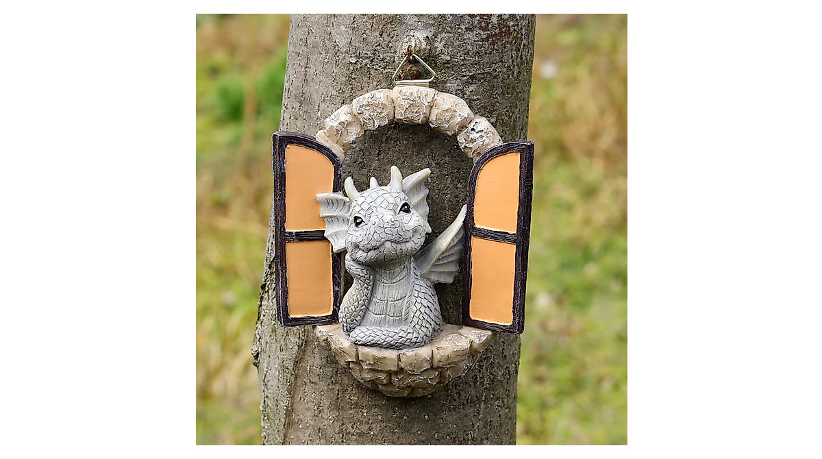 Dragon Garden Fairy Door Ornament with Solar Light - Outdoor Decor