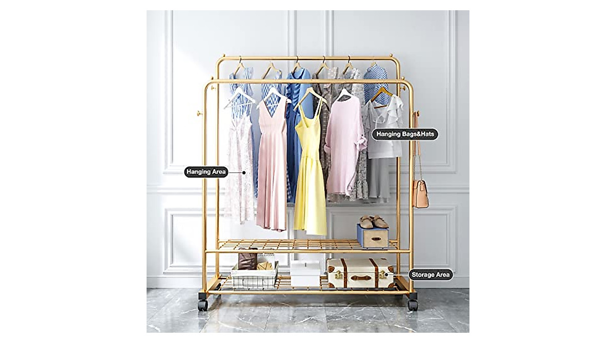 Buy Thick Forest Double Layer Clothes Rack in Gold - Mobile & Spacious