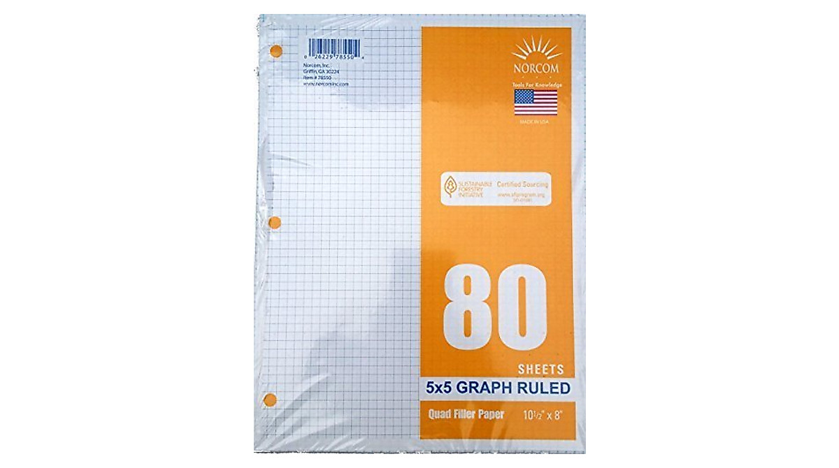 Graph Filler Paper 5x5 Ruled for Precise Graphing and Notes