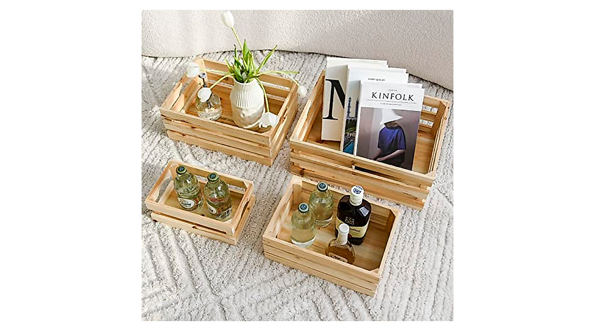 MACVAD Set of 4 Large Wooden Crates for Organization
