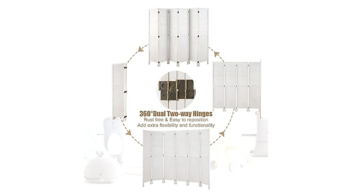 Vicluke 6 Panels Room Divider - Wood Folding Screen