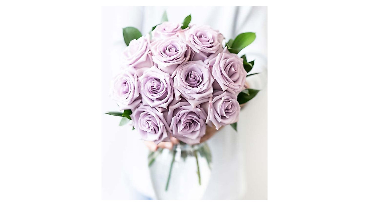 One Dozen Purple Roses with Vase - Flower Delivery