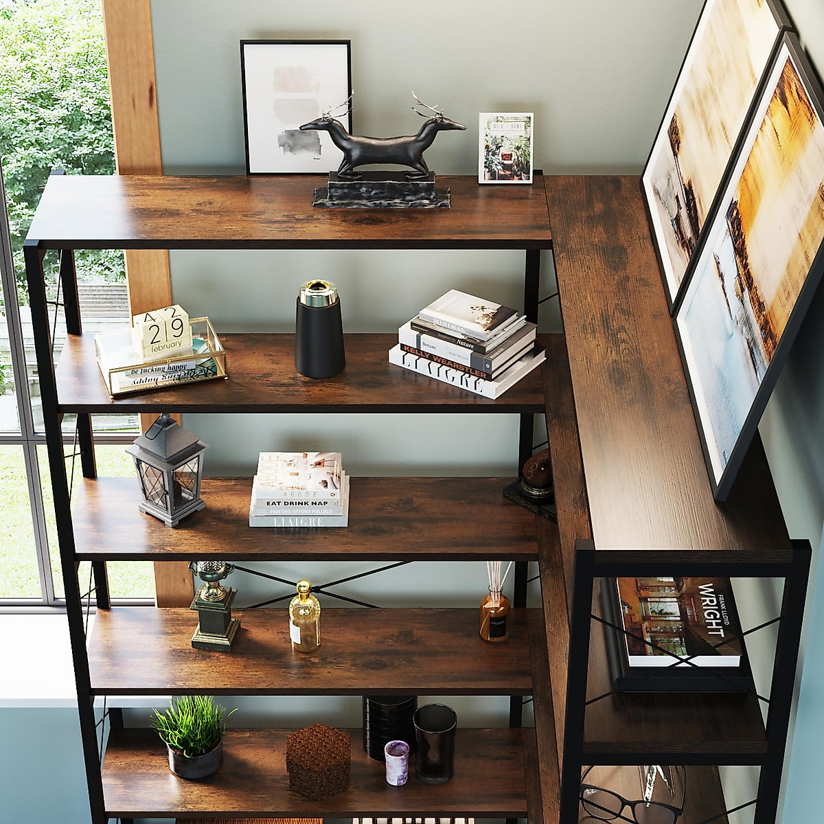 GLAUBIO 6-Shelf Vintage Corner Bookcase | Stylish Storage