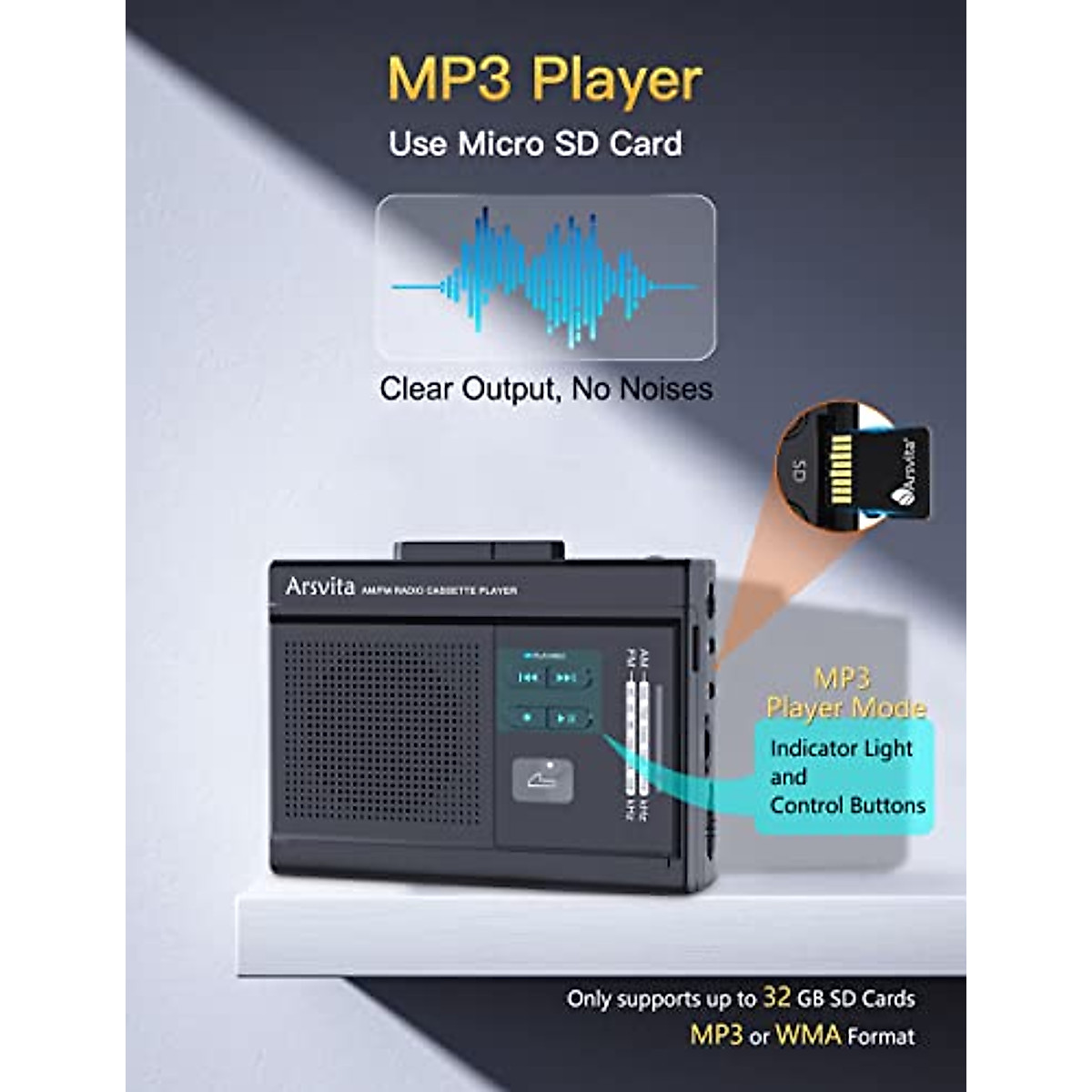 Arsvita Portable Cassette Player and Recorder, Cassette to MP3 Digital ...