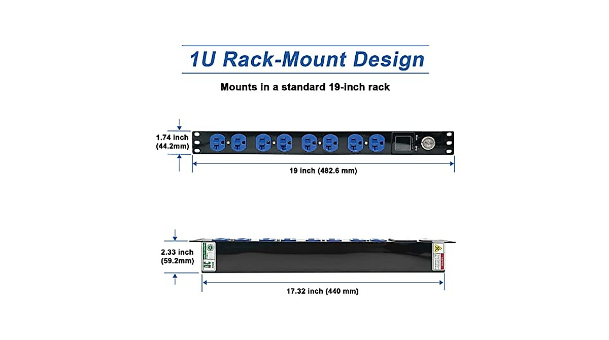 Hereta Rack Mount Power Strip 19'' 1U Switched PDU with OLED Monitoring