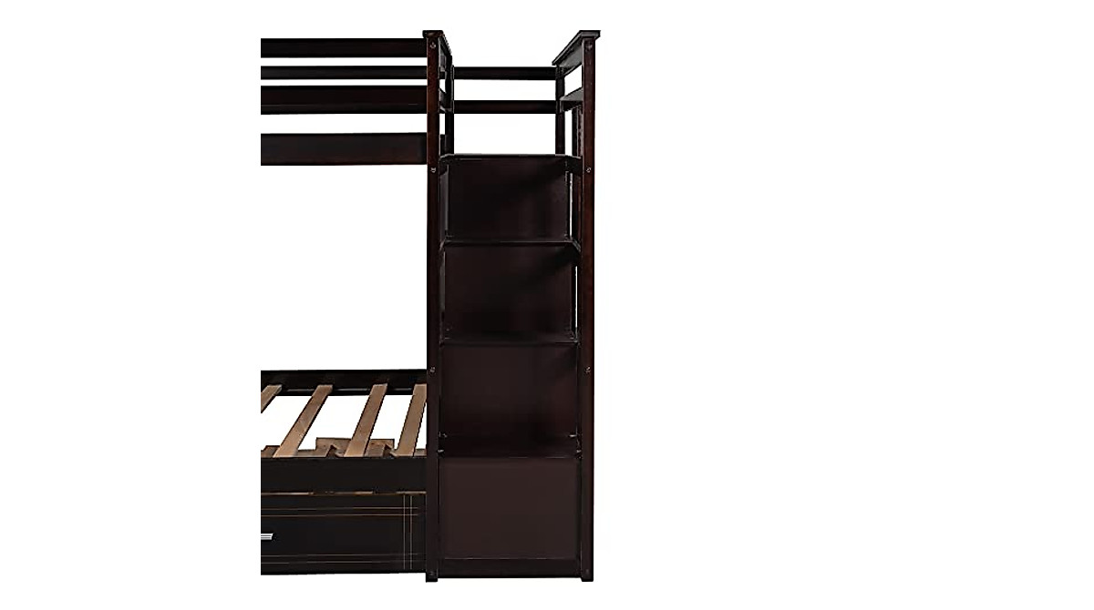 Solid Wood Twin Over Twin Bunk Bed with Storage and Staircase
