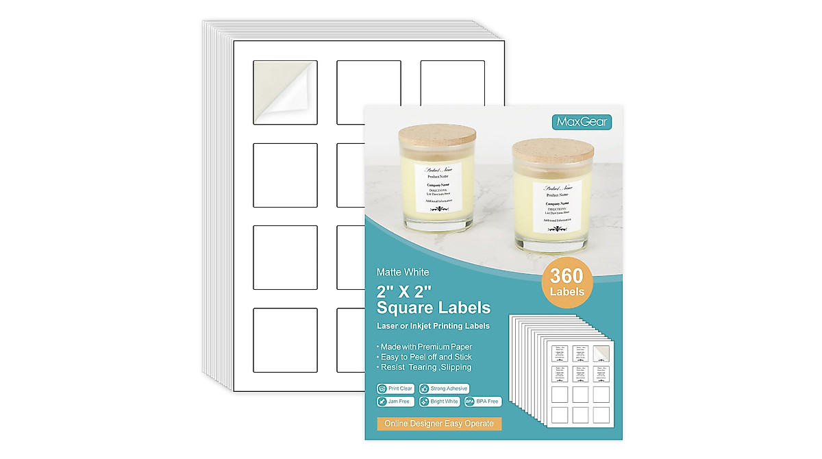 MaxGear 2x2 Printable Labels - Clear, Durable & Easy to Use