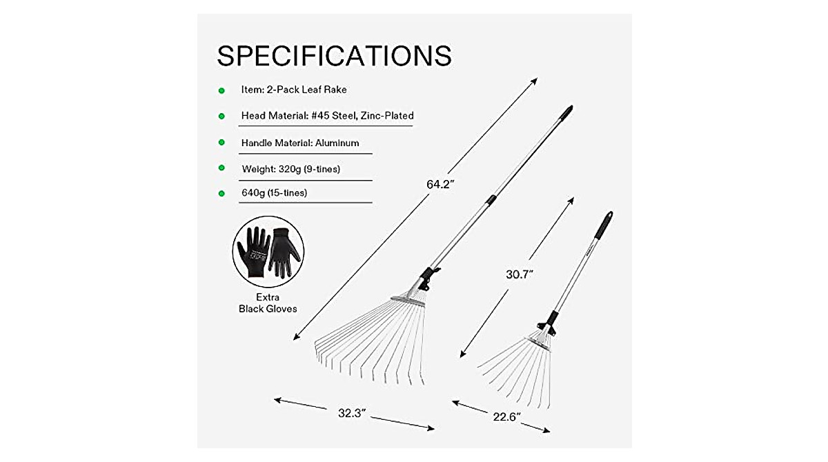 VIVOSUN 2-Pack Leaf Rake Set - Adjustable Garden Rakes for Lawn & Yard