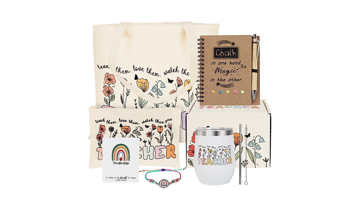 Teacher Gifts Set - Tumbler, Tote, Notebook & More
