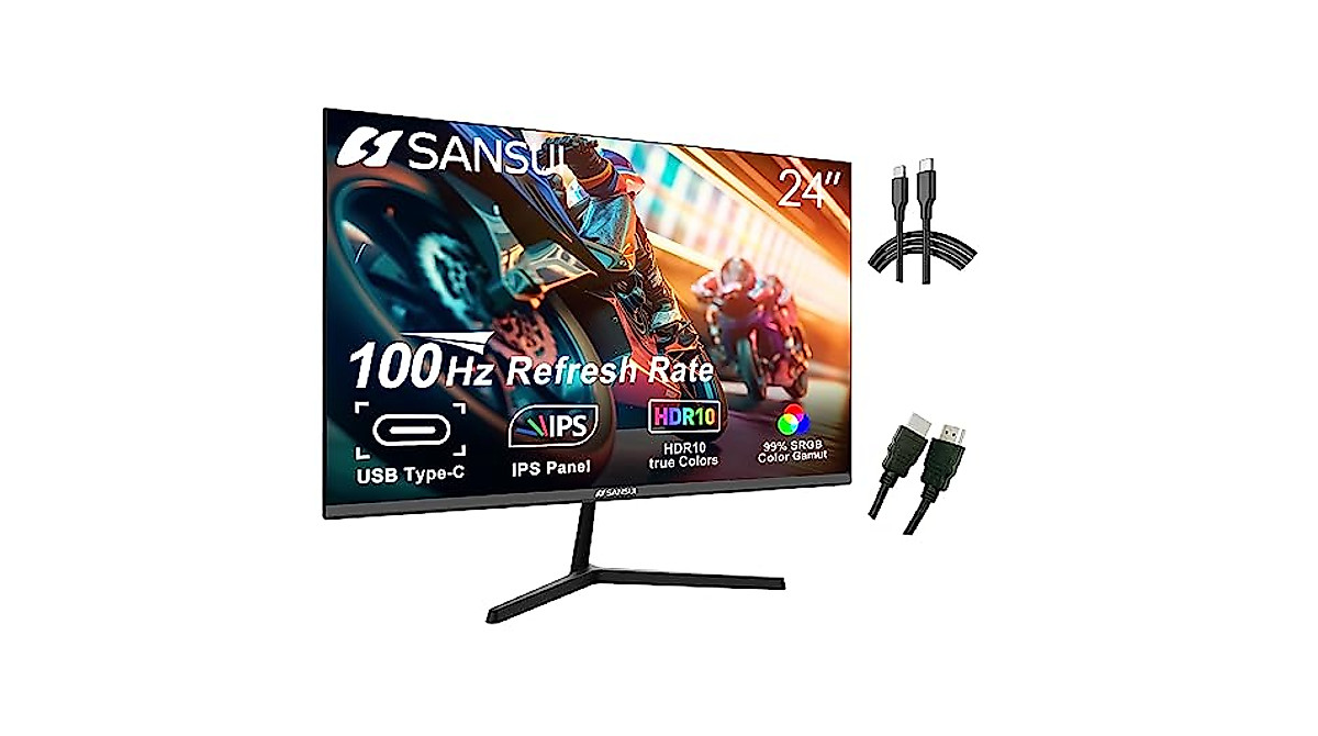 SANSUI 24-Inch Monitor with 100Hz IPS FHD Display and USB-C Connectivity