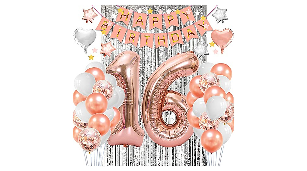 Sweet 16 Birthday Decorations - Rose Gold Party Kit for Girls 16